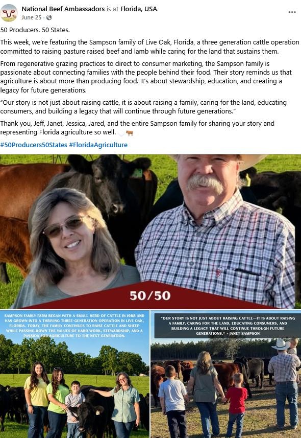 National Beef Ambassadors 50 Producers 50 States — Sampson Family Farm, Live Oak FL